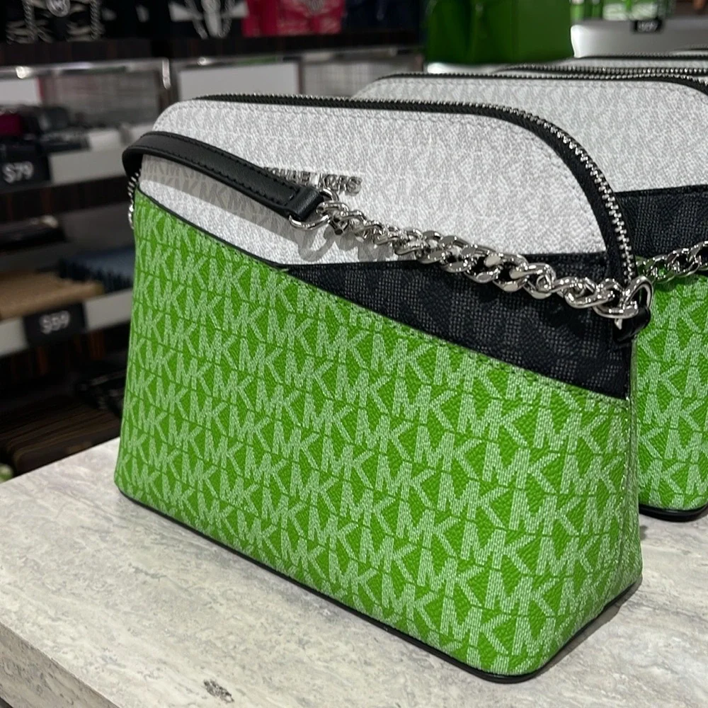 Michael Kors Jet Set Travel Color-Block Signature Logo Crossbody  Jangle Green
